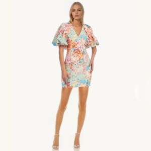 NWOT Jewel Badgley Mischka Eden Puff Sleeve Floral Dress Size 10